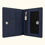 Deep Navy Compact Crocodile Wallet interior with card slots, YKK zip pocket, ID window and snap closure