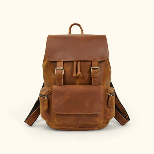 asos design backpack in grain faux leather The Setting Sun Brown Full Grain Unisex Leather Backpack