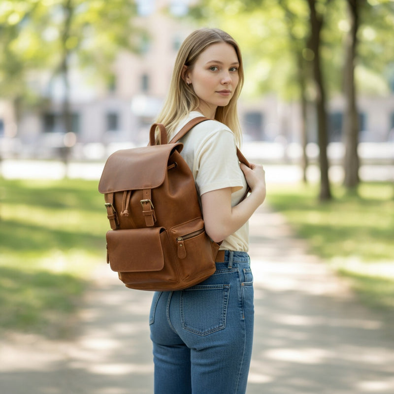 THE SETTING SUN – BROWN FULL GRAIN UNISEX LEATHER BACKPACK
