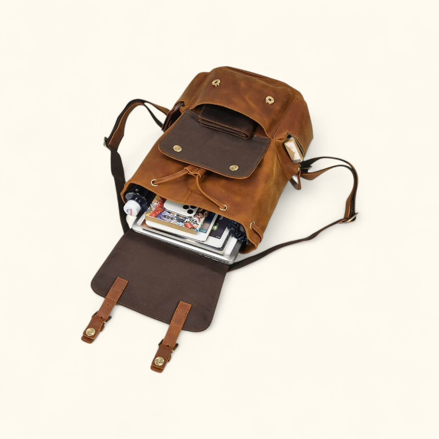 The Setting Sun Brown Full Grain Unisex Leather Backpack