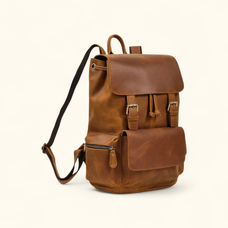 brown leather backpack with side zippers The Setting Sun Brown Full Grain Unisex Leather Backpack