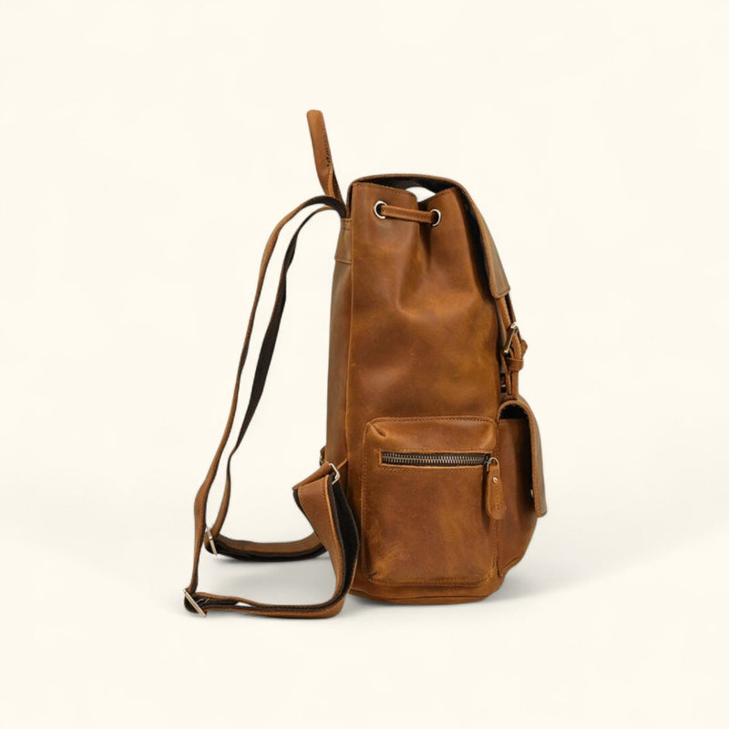 asos design backpack in grain faux leather The Setting Sun Brown Full Grain Unisex Leather Backpack