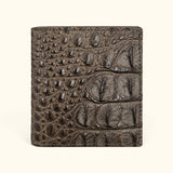 The Compact Crocodile Wallet in taupe green genuine crocodile leather, front view