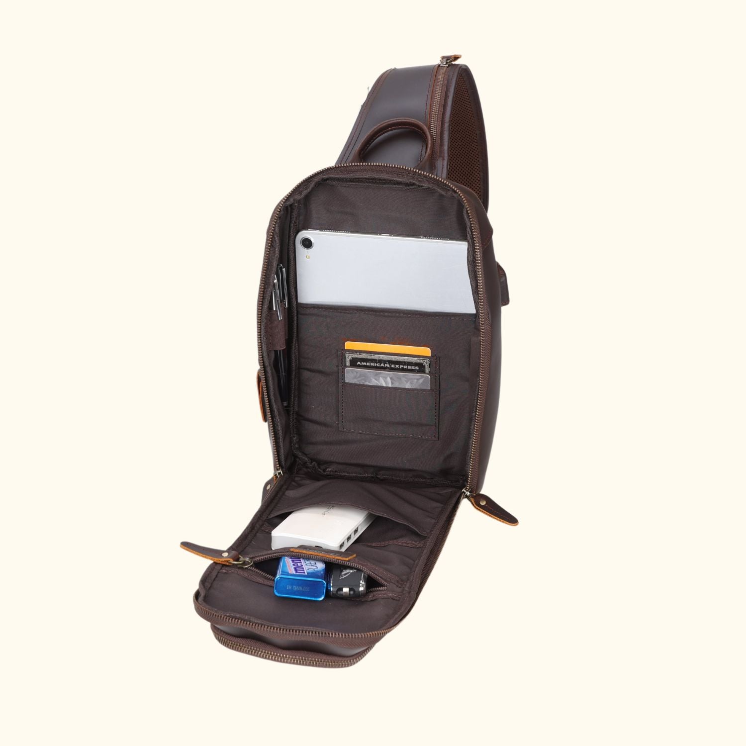 Vintage Leather Tablet Chest Pack FullGrain Leather Sling Bag