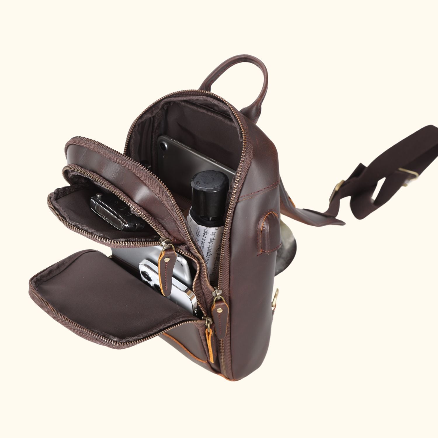 Vintage Leather Tablet Chest Pack FullGrain Leather Sling Bag