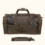 Vintage brown leather duffle bag, a timeless and stylish travel companion.