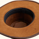 Interior view of the Walker leather hat showing soft suede finish and comfortable inner band padding