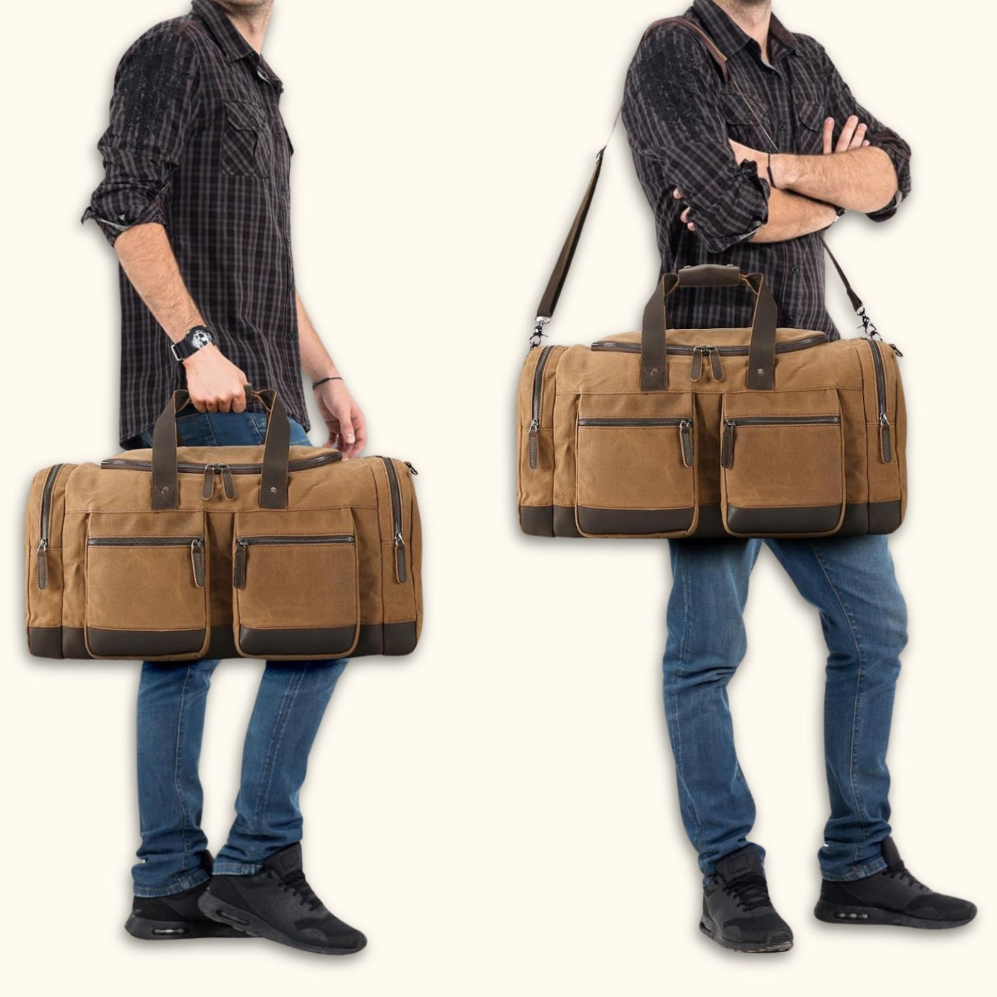 The Weekender - Waxed Canvas Leather Duffel – Western Leather Goods