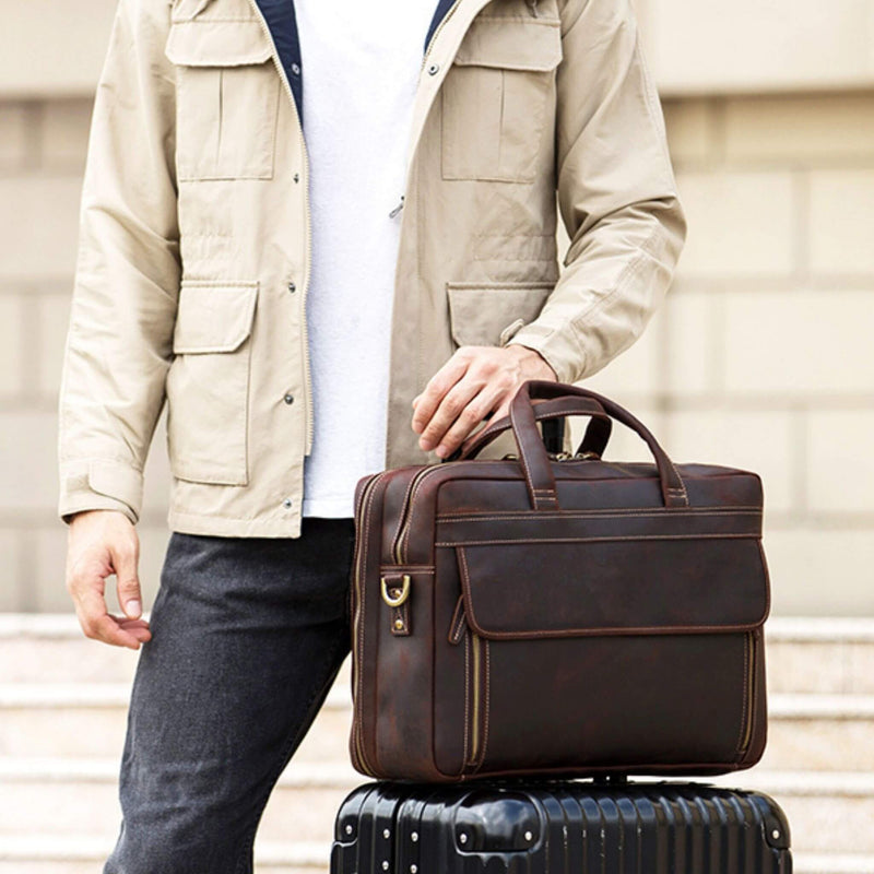 The Lone Rider - Rugged Vintage Leather Briefcase