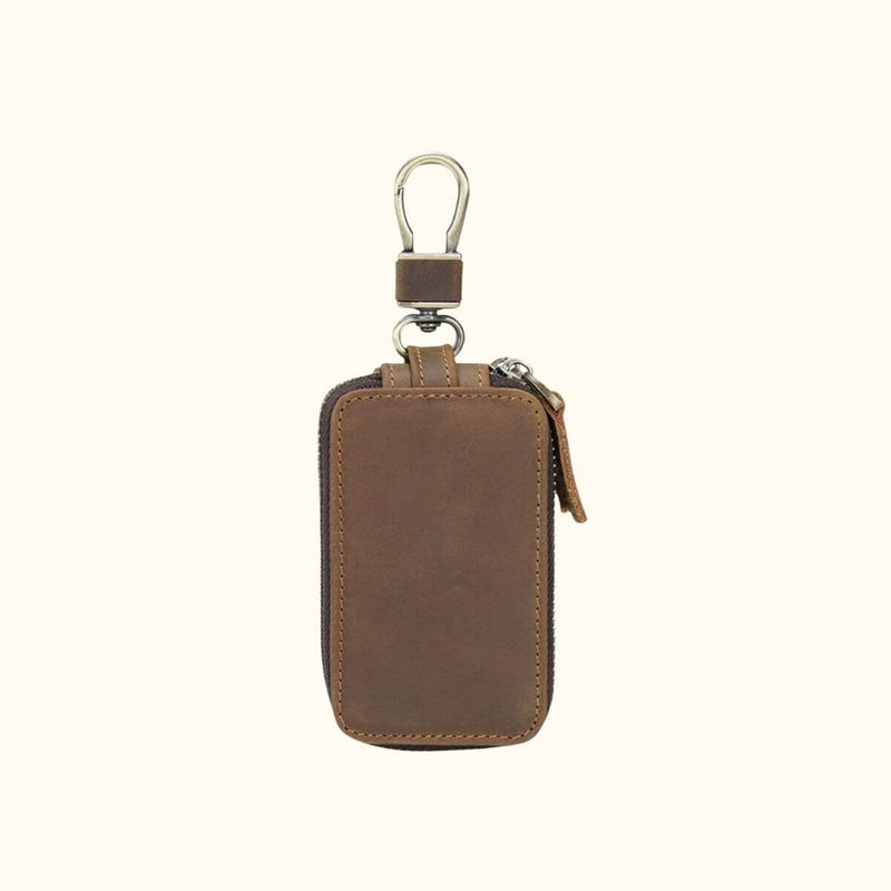 Zippered Car Key Case Waist Bag Genuine Leather Keys Belt Pouch