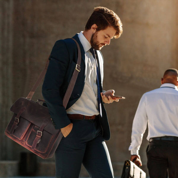 The Open Planes - Buffalo Brown Leather Vintage Briefcase