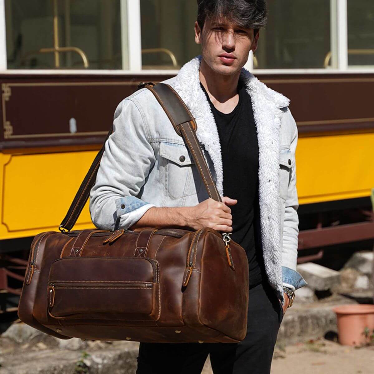 leather travel bag men's The Sabre Tooth – Men’s Vintage Duffle 23