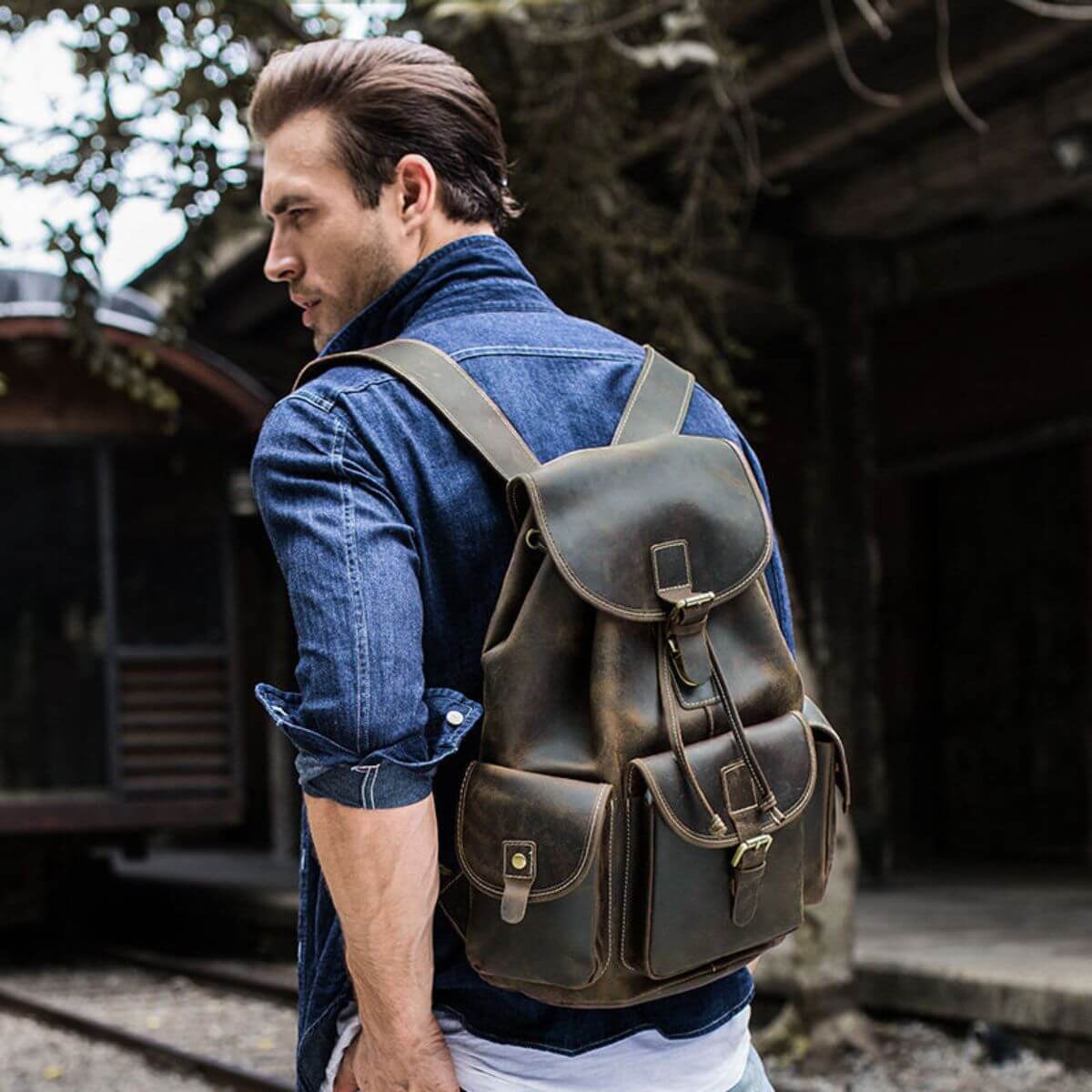 Handmade World Full Grain Leather Backpack – 21 Inch Vintage Brown Laptop Rucksack, Daypack For Travel & Work, Fits 17" Laptop