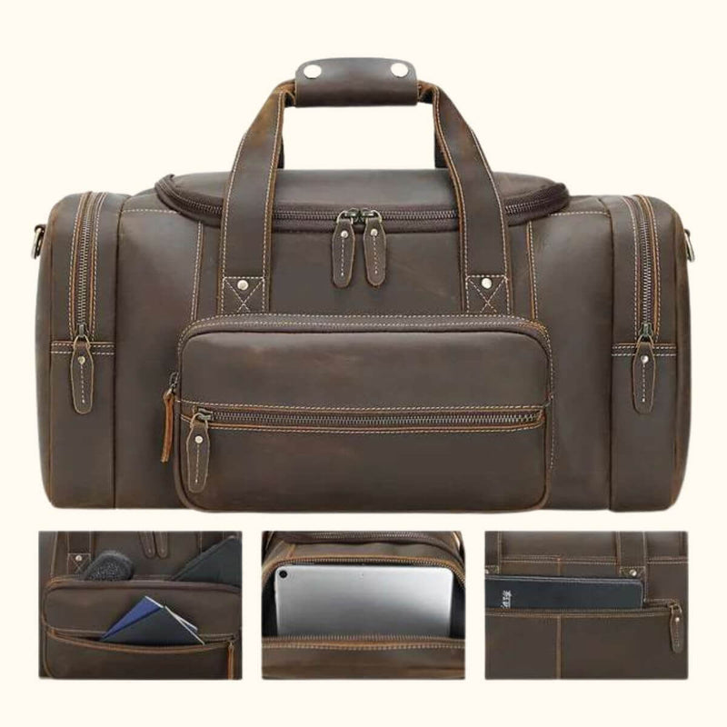 Experience luxury and craftsmanship with a leather Coach duffle bag, a timeless piece for your sophisticated journeys.